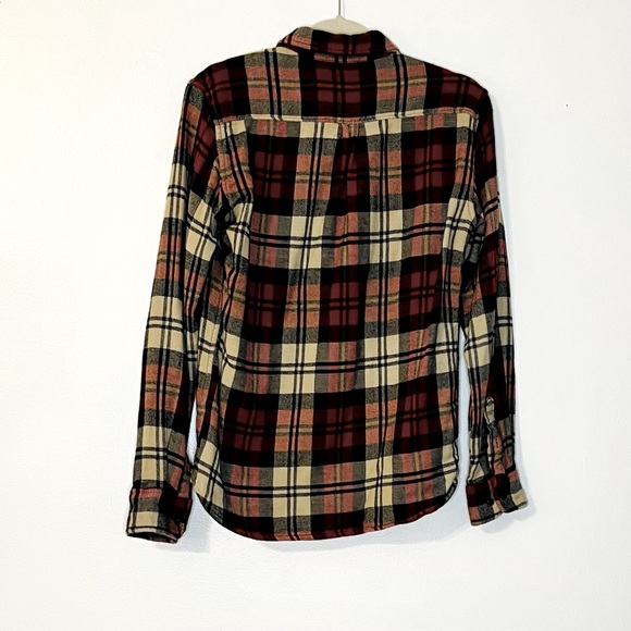 OBEY Propaganda Button Down Flannel Shirt Red Tan Navy Plaid Mens Size Small - Picture 2 of 11